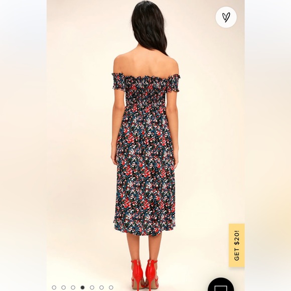 Lulus Medium View from the Meadow Black Floral Print Off-the-Shoulder Dress - Picture 3 of 5